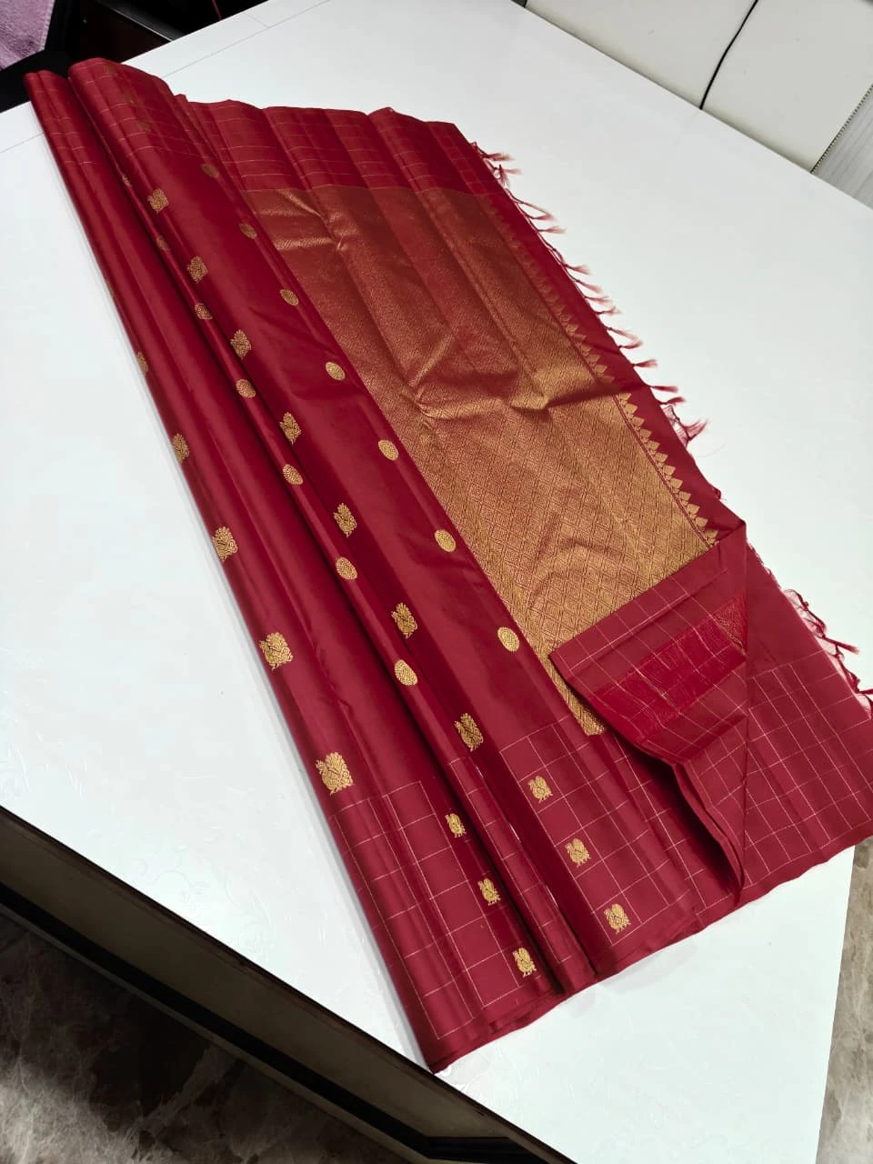 Deep Maroon and Gold Elegant Wedding Collection Traditional Silk Saree